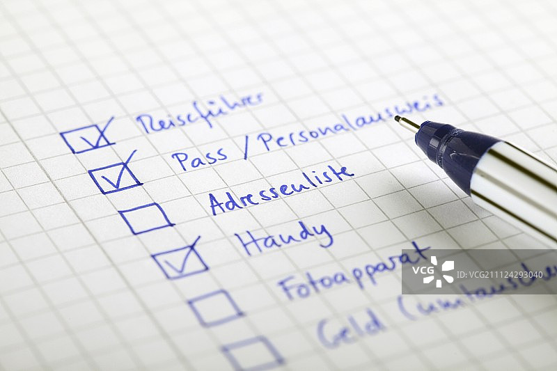 旅行计划清单特写图片素材