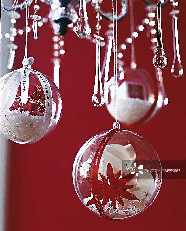 填充人造雪的有机玻璃球装饰特写图片素材