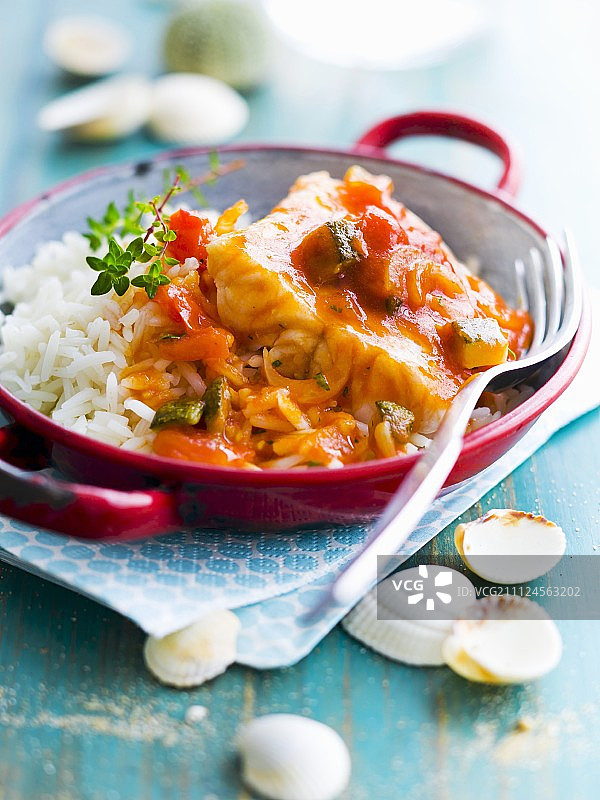 巴斯克鳕鱼和白米饭图片素材