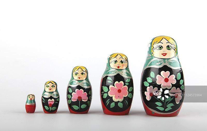 白色背景上的彩色俄罗斯娃娃图片素材