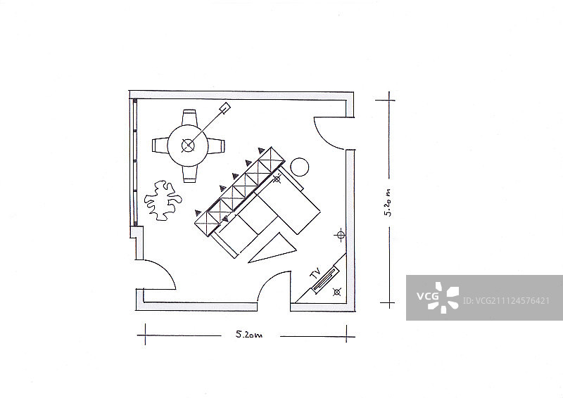 带斜向客厅、餐厅和休息区的平面图插画图片素材