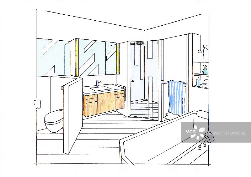 边角空间利用的浴室插画图片素材