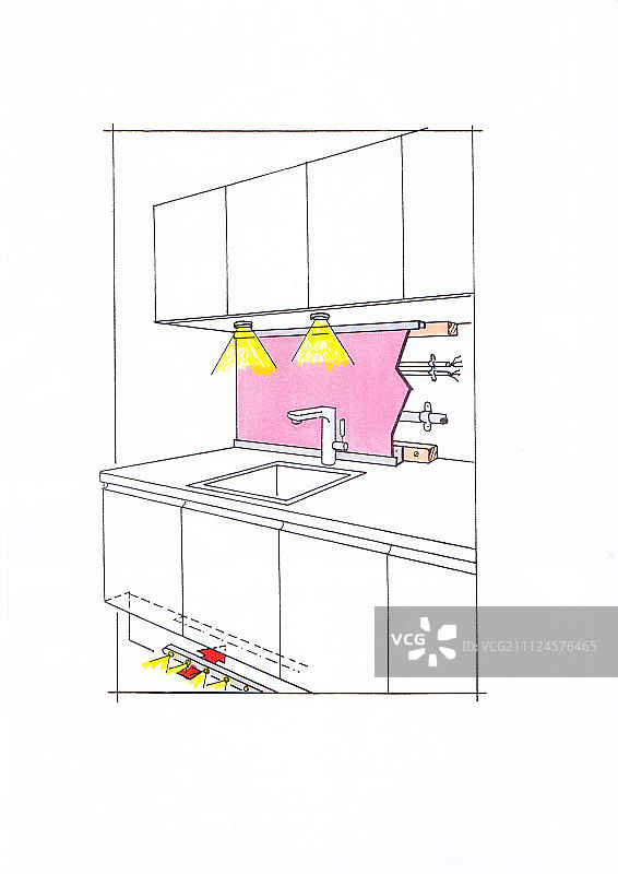 厨房水槽和橱柜插画图片素材