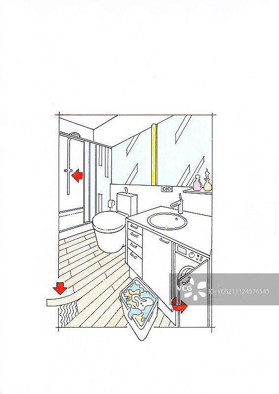 带浴缸、地板和壁橱的浴室插图图片素材