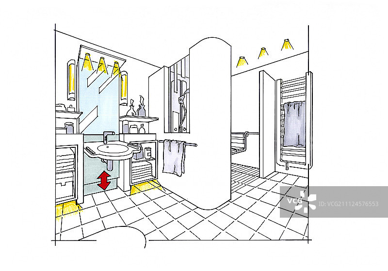 带水槽和镜子的浴室插画图片素材