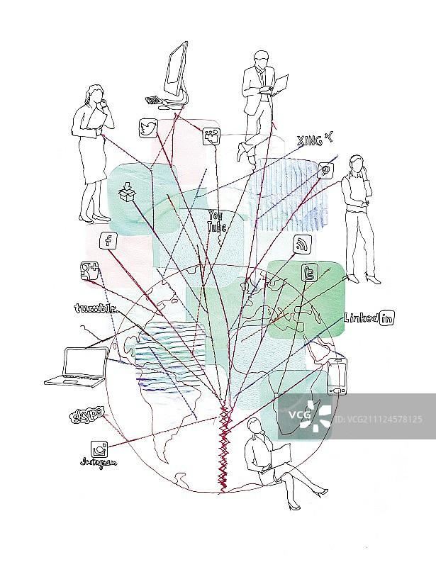 象征网络、社交媒体等的绘画图片素材