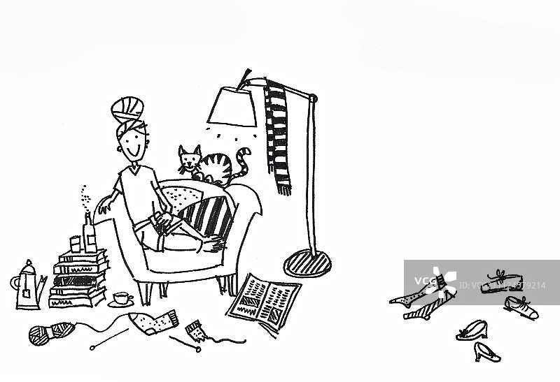 关于整理的插画：单身公寓中的舒适杂物图片素材