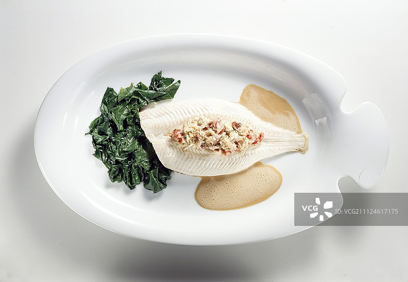 菠菜蟹酱酿鳎鱼图片素材