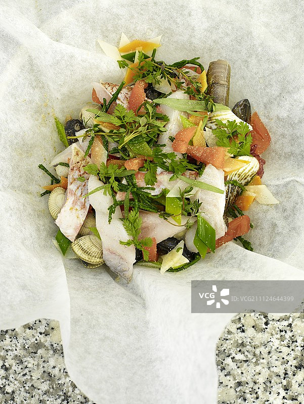 羊皮纸上的蔬菜海鲜图片素材