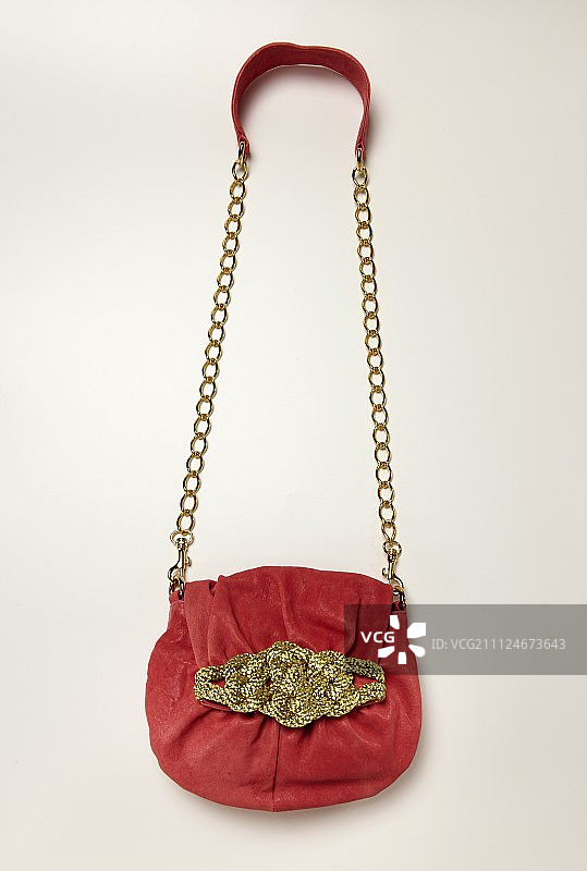 白色背景上的金色腰带皮革包图片素材