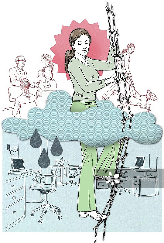 女子攀登云梯场景插画图片素材