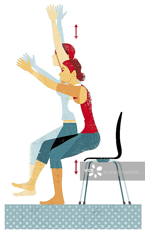 女性锻炼预防膝盖疼痛的插画图片素材