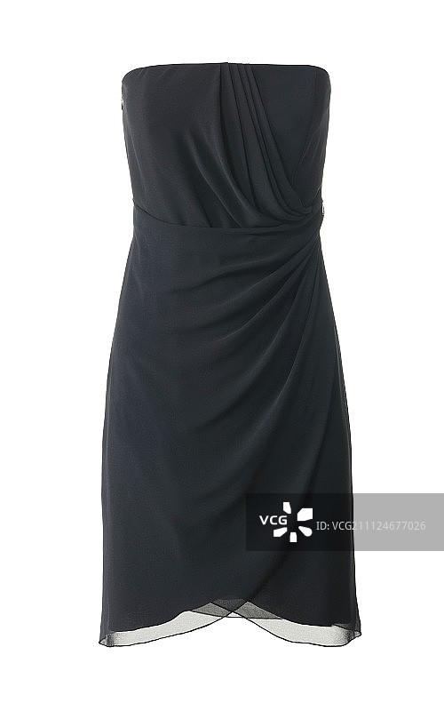 白色背景上的黑色抹胸晚礼服图片素材