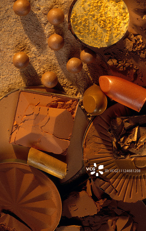 各色粉末眼影唇膏特写图片素材