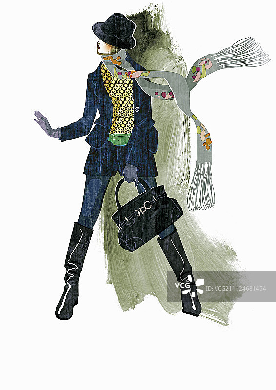 穿着时尚秋装的女性插画图片素材