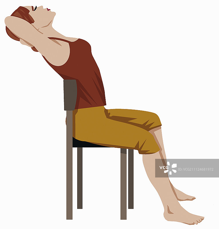 女人坐在椅子上，向后靠，做胸部运动插画图片素材