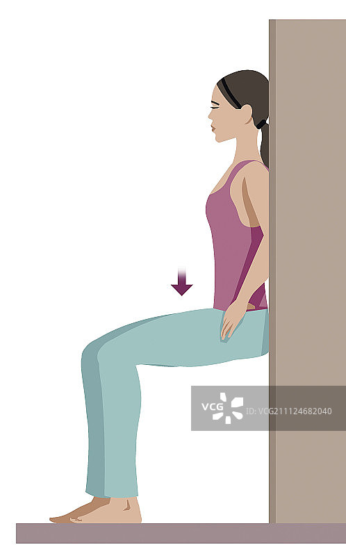 女性靠墙蹲着的插画图片素材