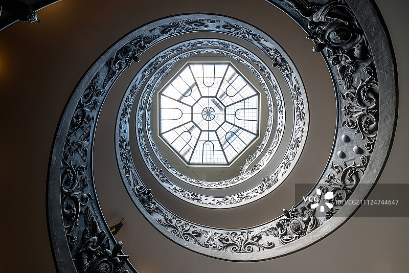 梵蒂冈博物馆旋梯与天花板图片素材