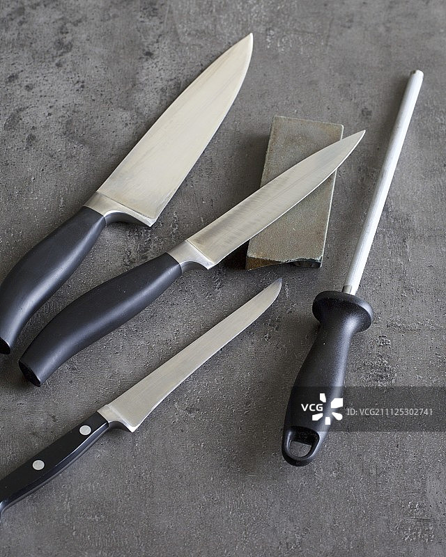 各种刀具、磨刀石和磨刀棒图片素材