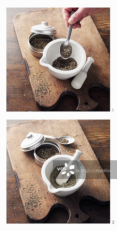 依照宾根的希尔德加德制作的香叶老鹳草粉末图片素材