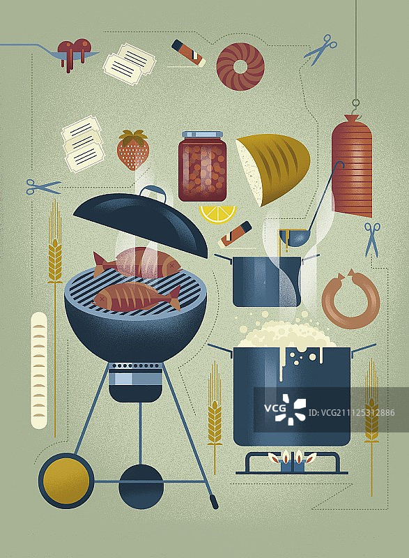 关于“自己动手”主题的厨房用具和食物插画图片素材