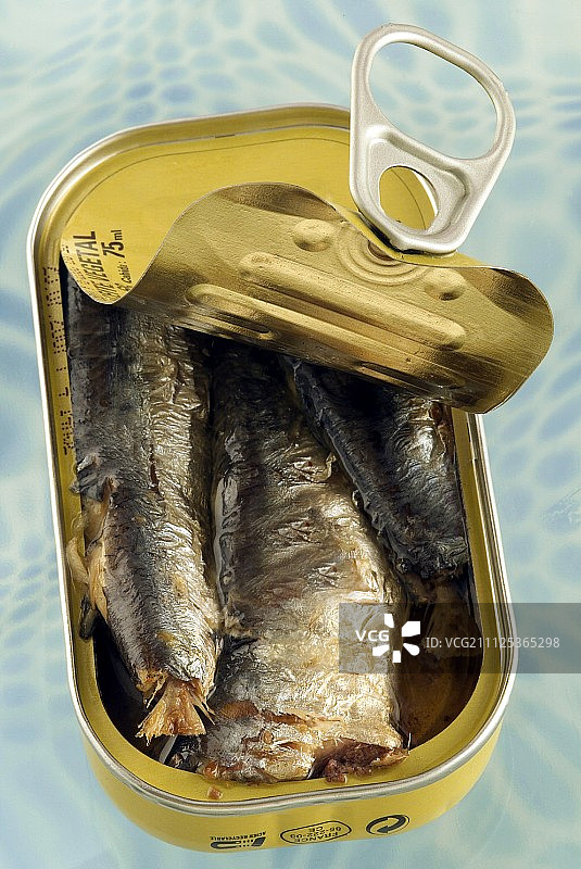 开启的油浸沙丁鱼罐头图片素材