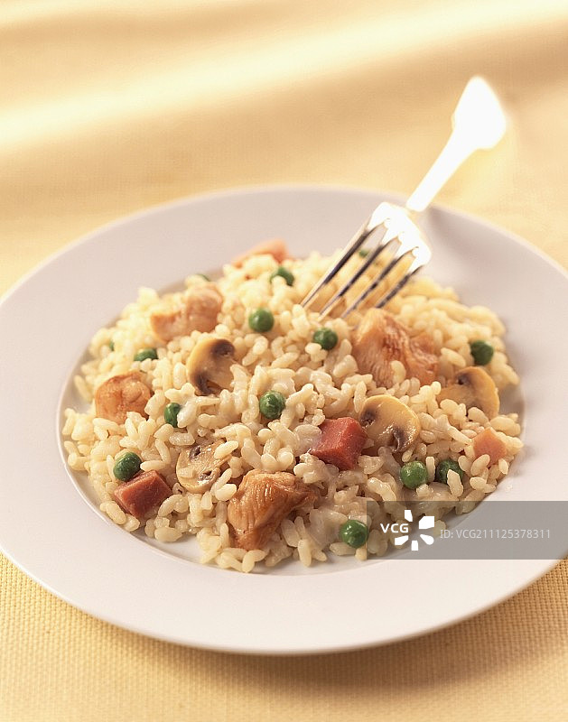 鸡肉蘑菇烩饭图片素材
