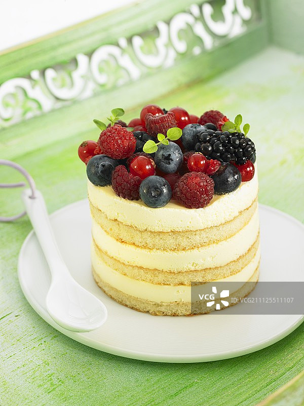 香槟和夏季水果法式蛋糕图片素材