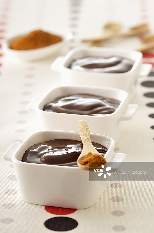 巧克力奶油甜点配埃斯佩莱特辣椒图片素材