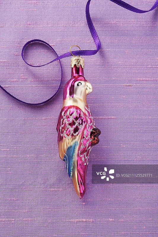 带丝带的鹦鹉圣诞装饰品图片素材