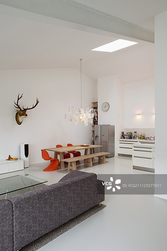 现代简约阁楼公寓客厅餐厅狩猎战利品图片素材