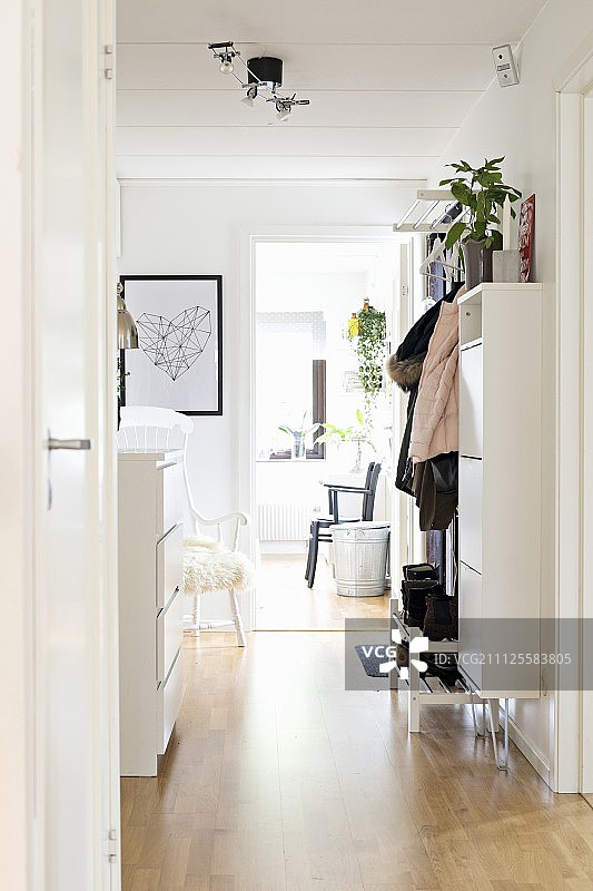 带有白色橱柜和衣帽架的门厅景观图片素材