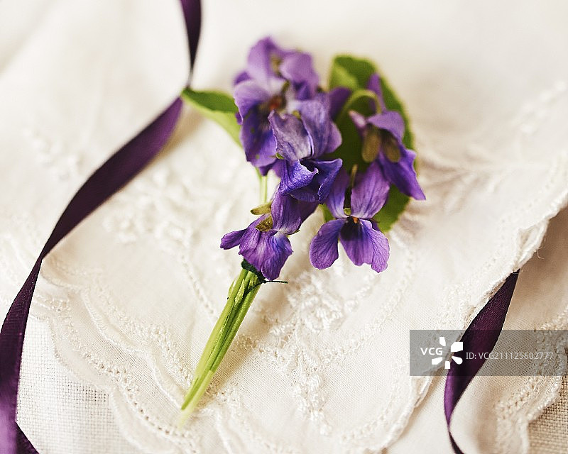 装饰桌子的紫罗兰花束图片素材