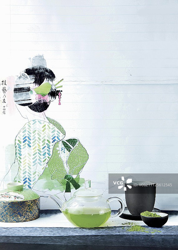 日式绿茶静物摆件图片素材