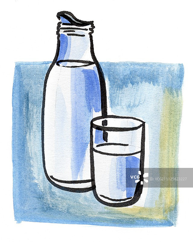 瓶子和一杯牛奶图片素材