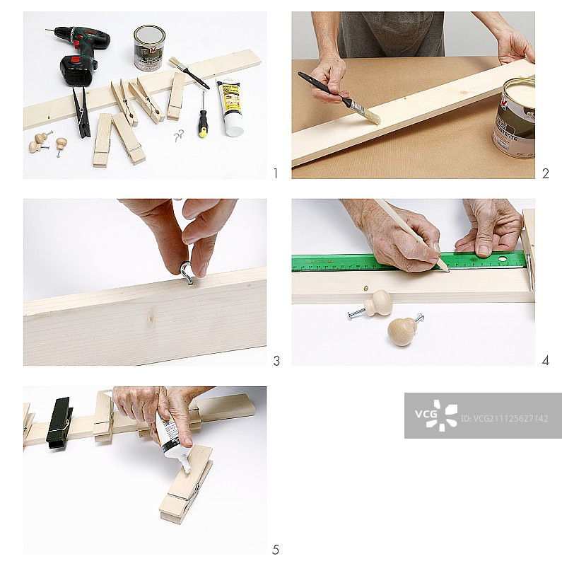 用木头和衣夹制作衣帽架图片素材
