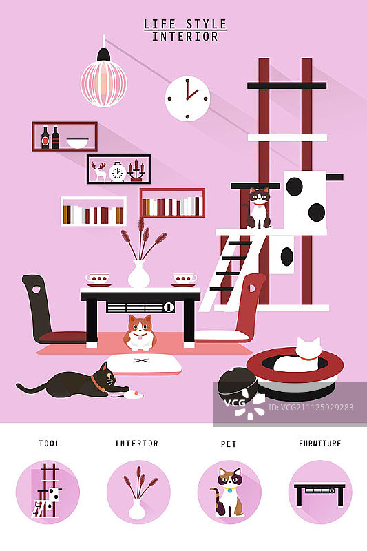 扁平风格的室内设计插画图片素材