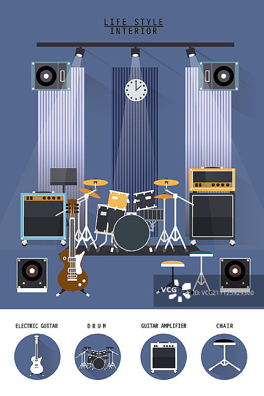 扁平风格的室内设计插画图片素材