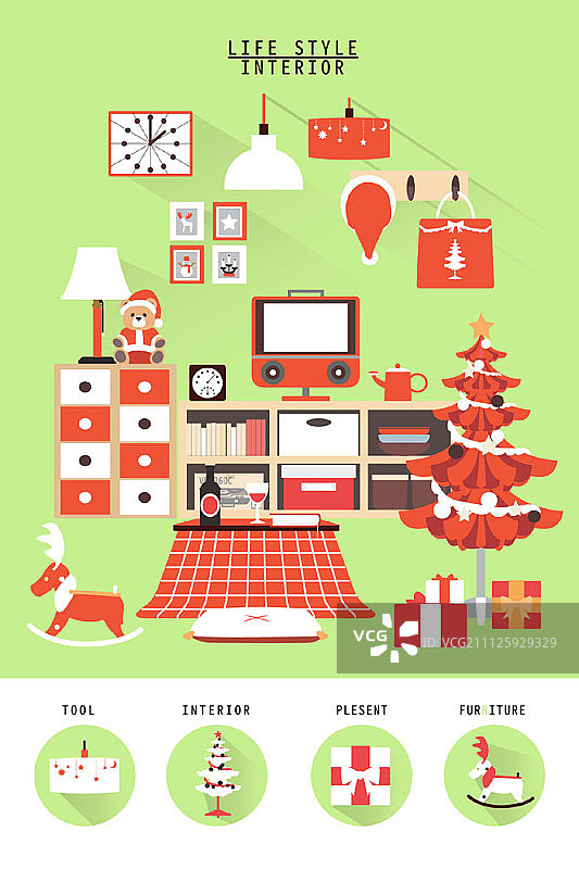 扁平风格的室内设计插画图片素材