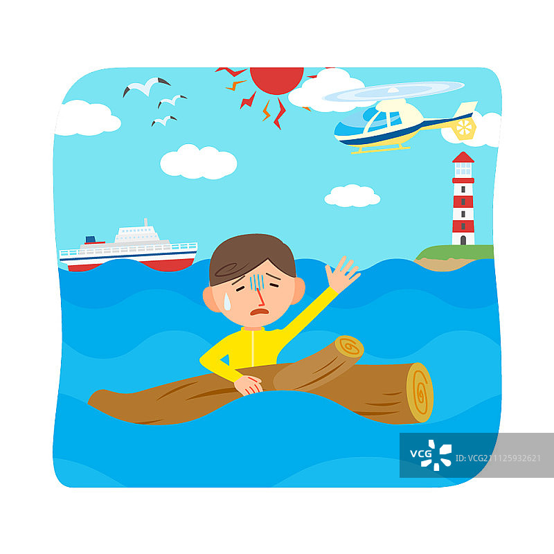 在水中抱着木头的男人图片素材