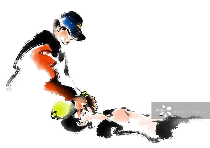 救生员提供紧急治疗图片素材