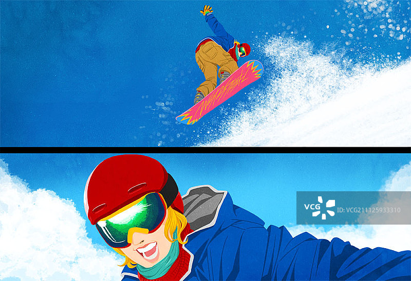 年轻男人单板滑雪图片素材