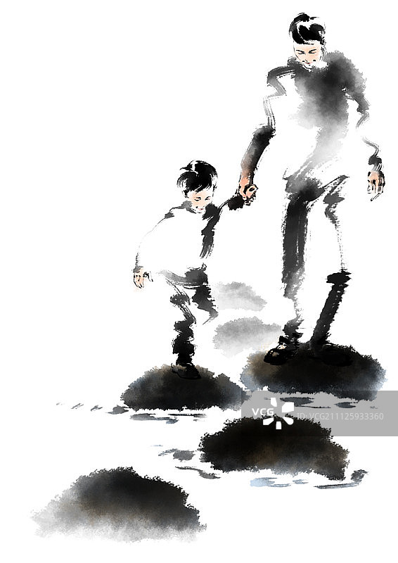 父子过石桥图片素材