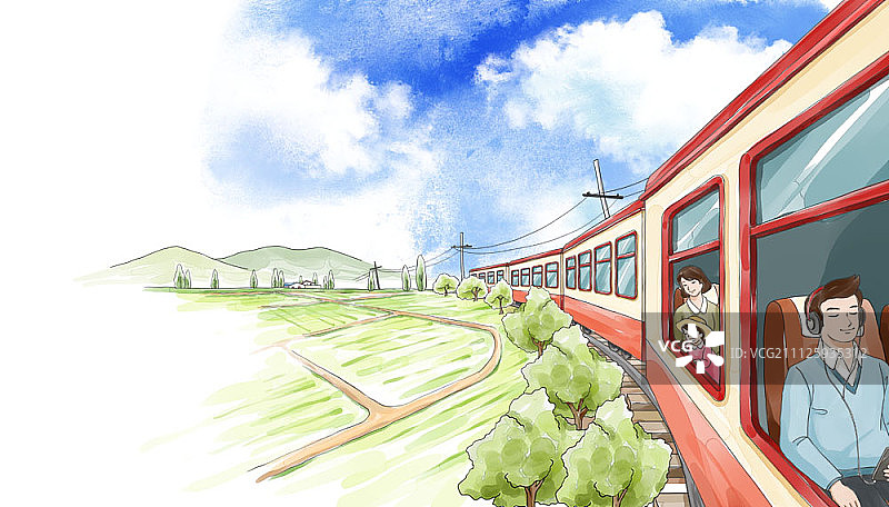 水彩画：公共交通图片素材