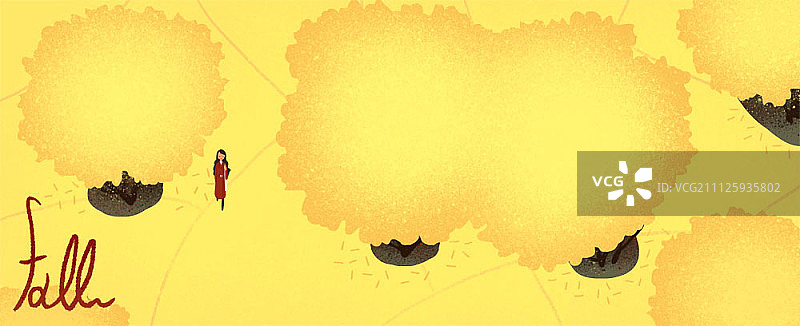 女人走在枫树街道上图片素材