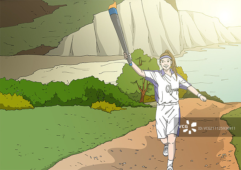 手持奥运火炬奔跑的女子运动员图片素材