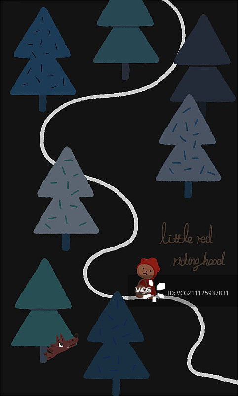 森林夜晚穿红色斗篷的熊角色图片素材