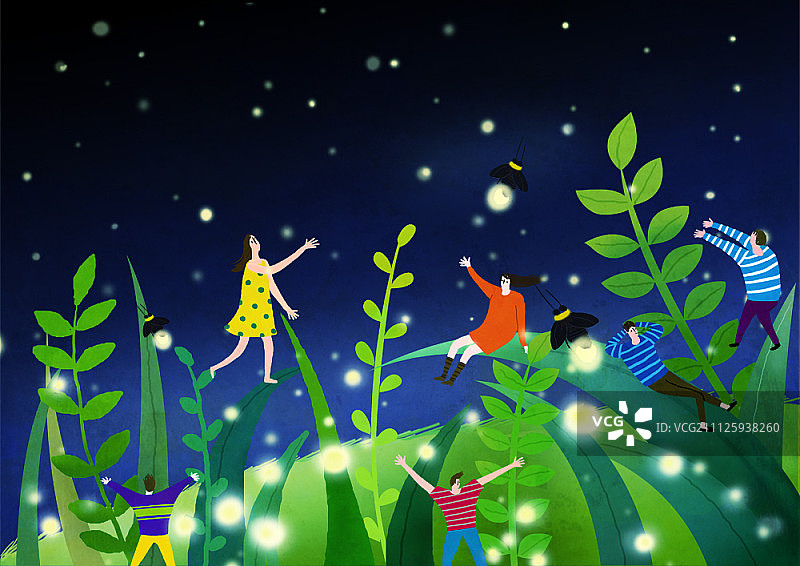 萤火虫与小雕像插画图片素材