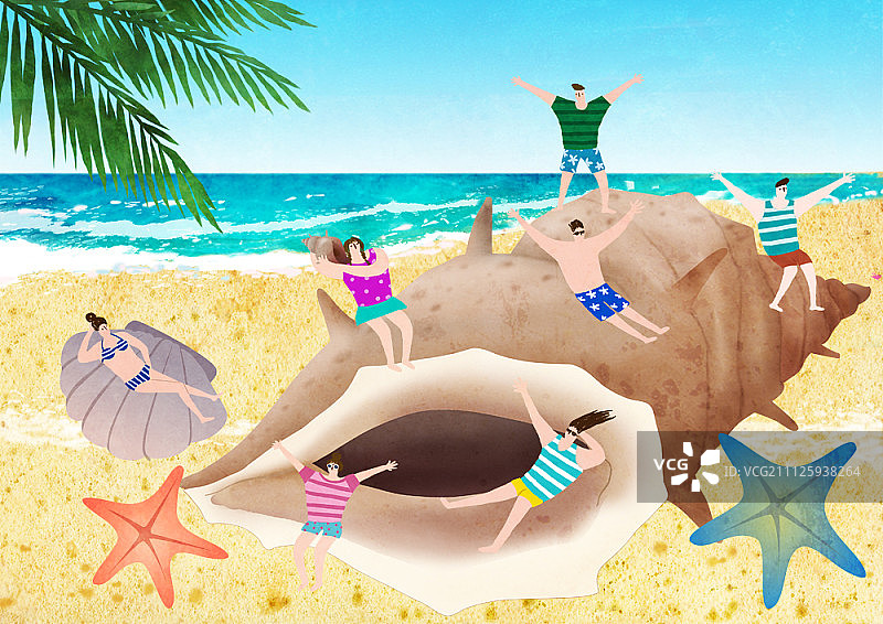 带有海螺的小雕像插画图片素材