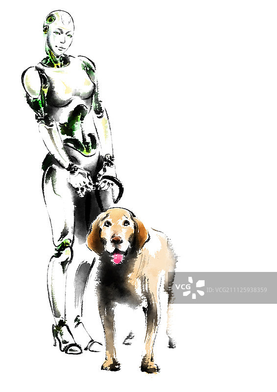 机器人遛狗图片素材